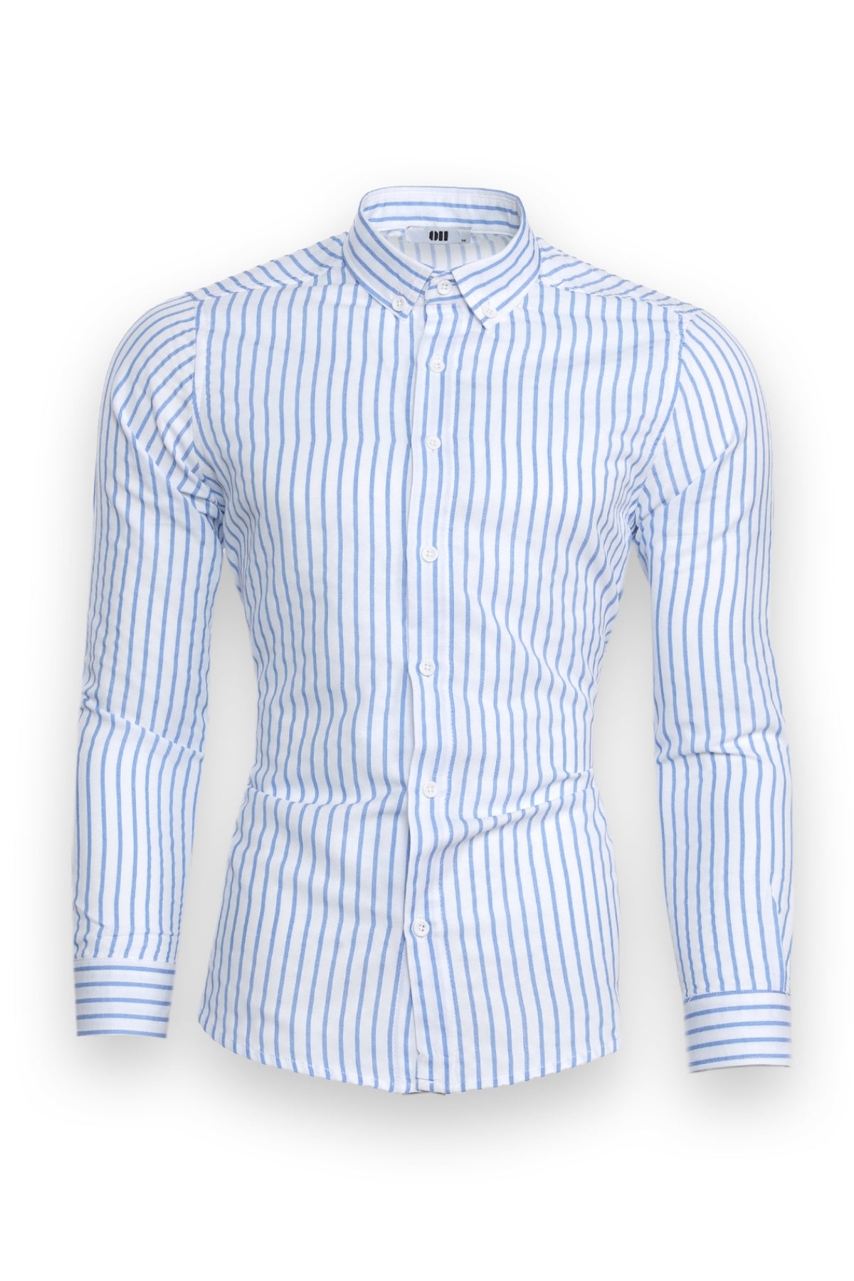 Slim Fit Hemd mit Knopfkragen – Hellblau gestreift
