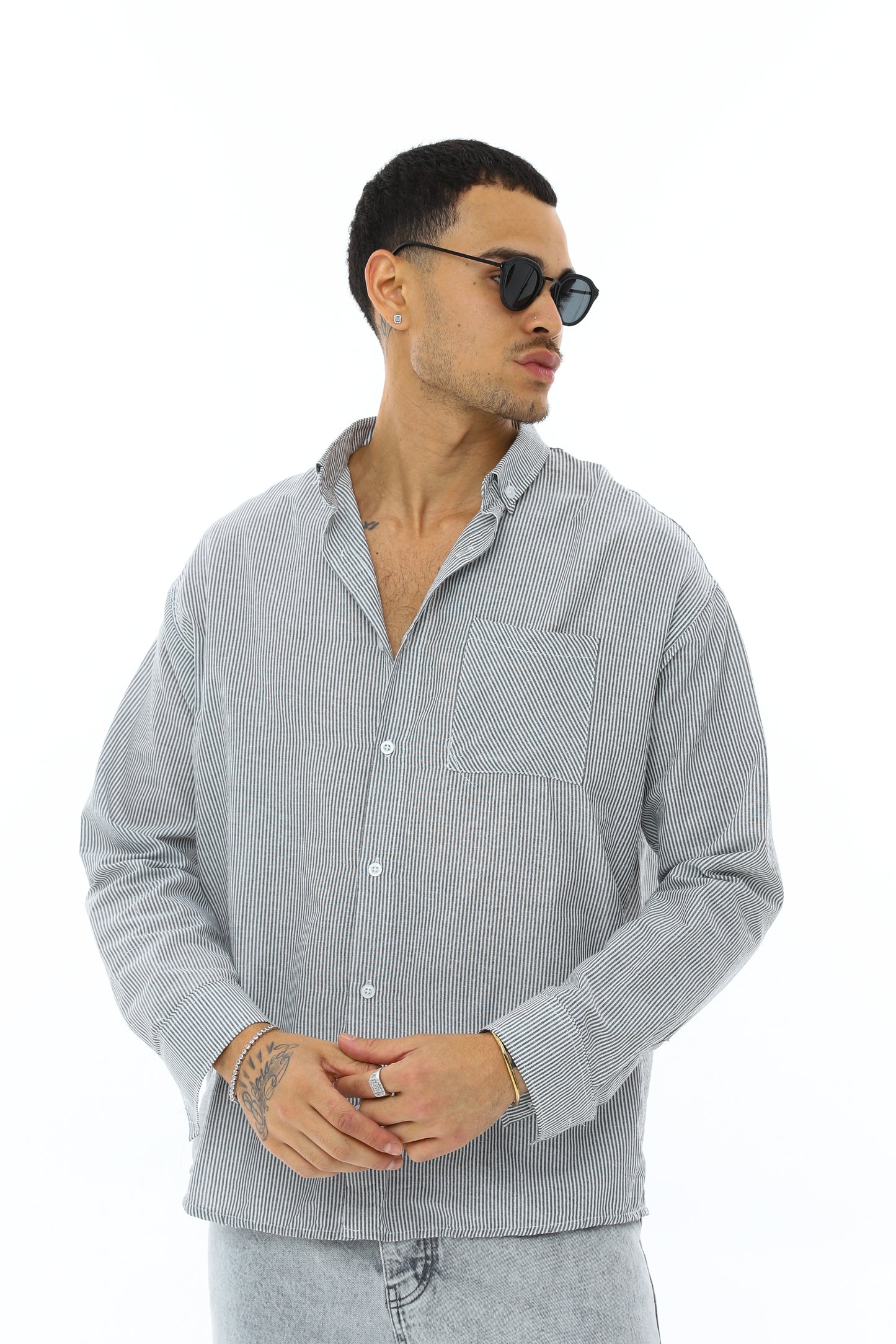 Gestreiftes Oversize-Baumwollhemd