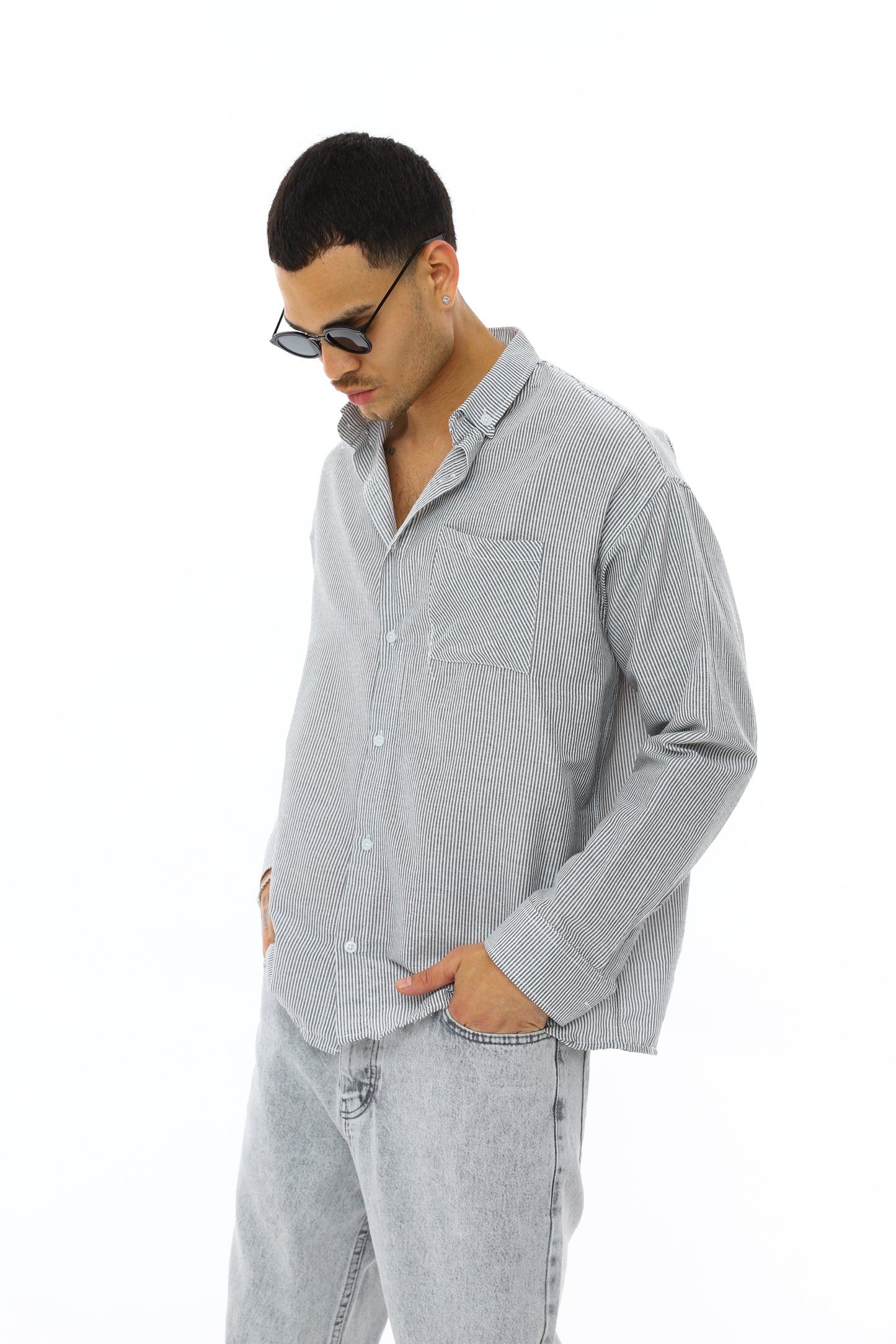 Gestreiftes Oversize-Baumwollhemd
