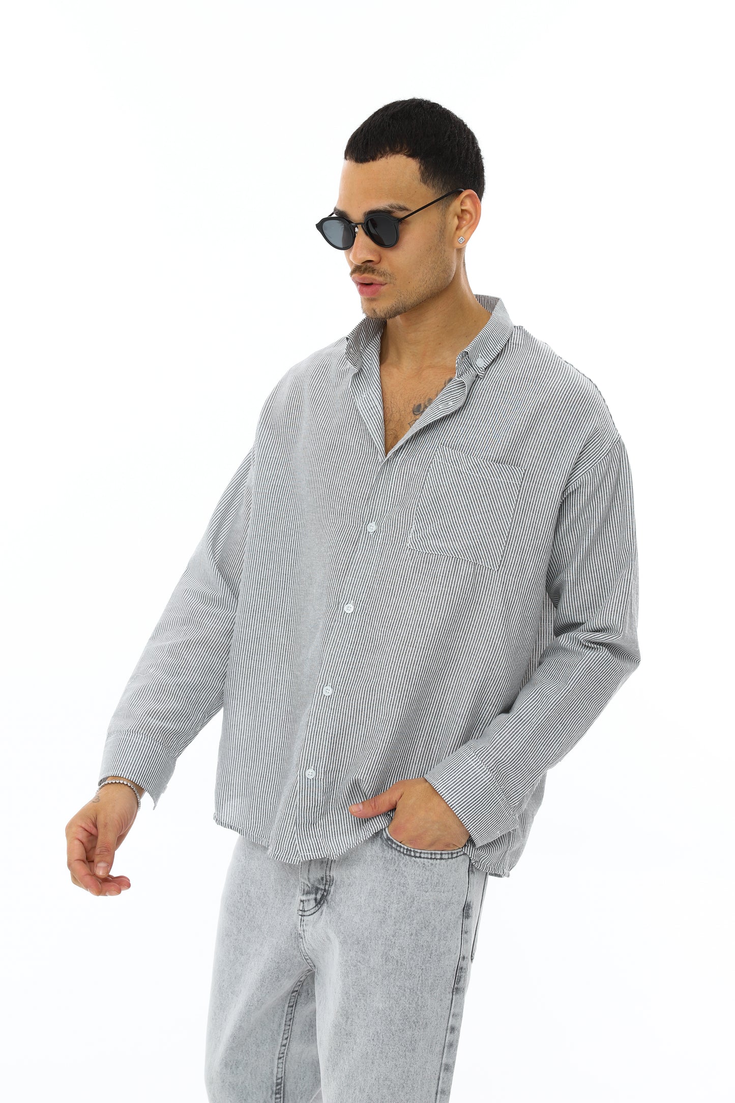 Gestreiftes Oversize-Baumwollhemd