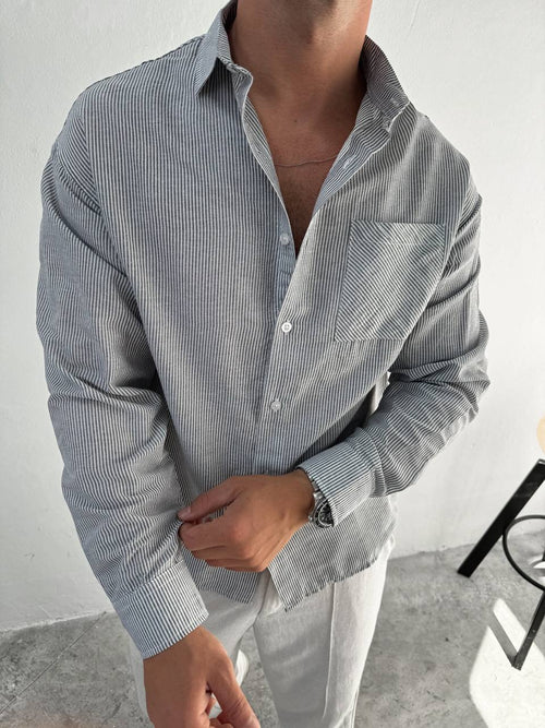 Oversize Langarmhemd mit Streifenmuster – Grau (Mischstreifen)