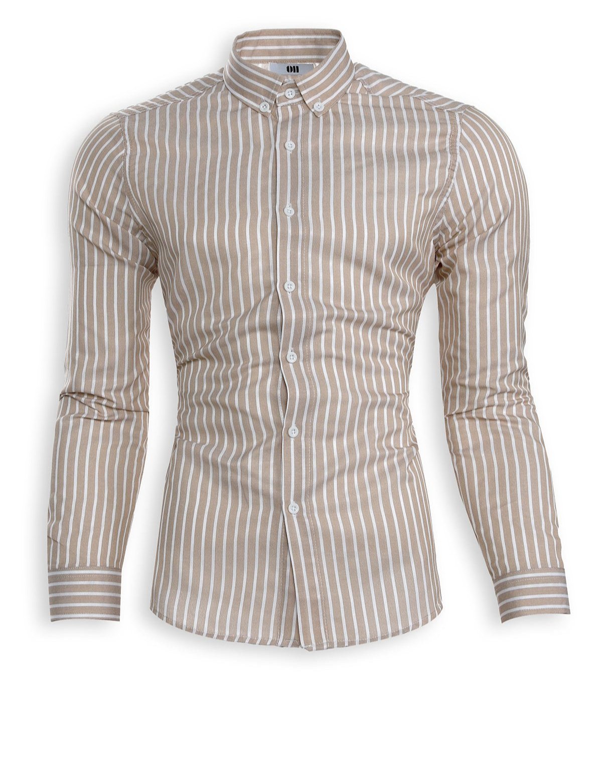 Slim Fit Hemd mit Knopfkragen – Beige gestreift