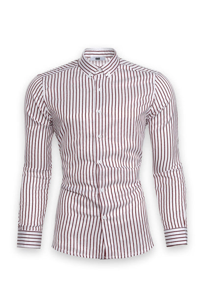 Slim Fit Hemd mit Knopfkragen – Bordo gestreift