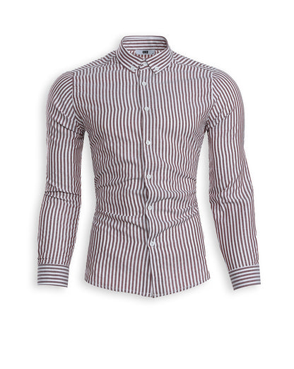 Slim Fit Hemd mit Knopfkragen – Rot fein gestreift