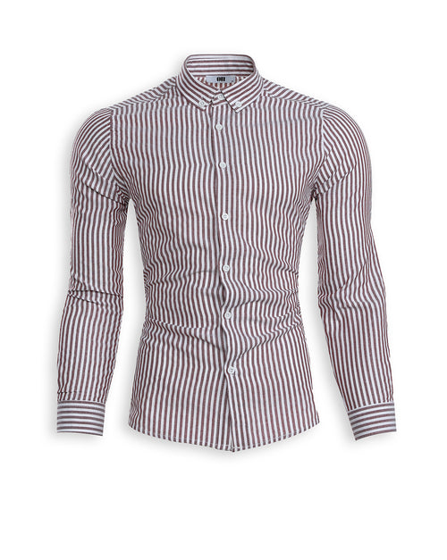 Slim Fit Hemd mit Knopfkragen – Rot fein gestreift
