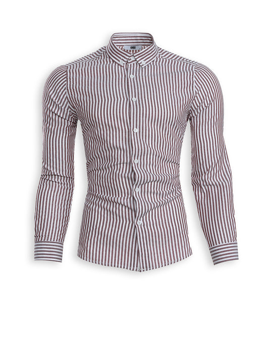 Slim Fit Hemd mit Knopfkragen – Rot fein gestreift