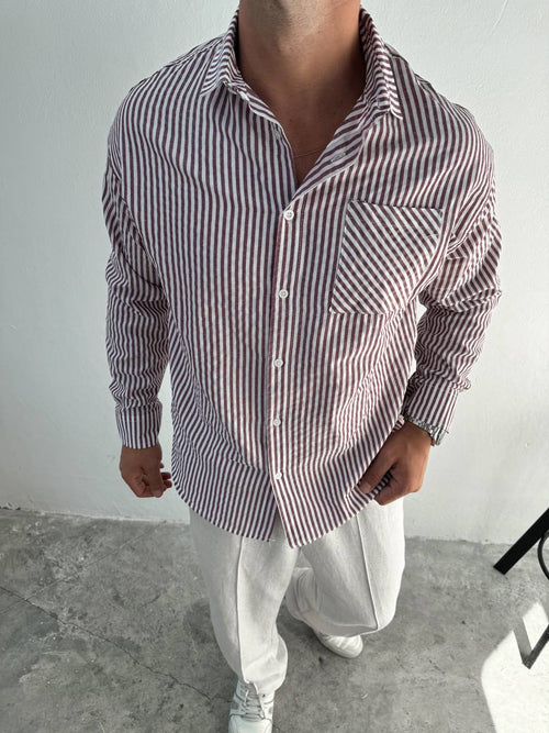 Oversize Langarmhemd mit Streifenmuster – Rot (Mischstreifen)