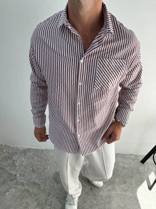 Oversize Langarmhemd mit Streifenmuster – Rot (Mischstreifen)