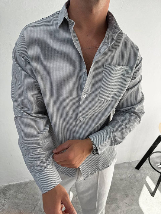 Oversize Langarmhemd mit Streifenmuster – Grau (Mischstreifen)