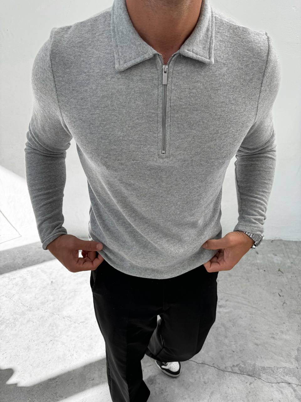 Langärmeliges Poloshirt mit Reißverschluss