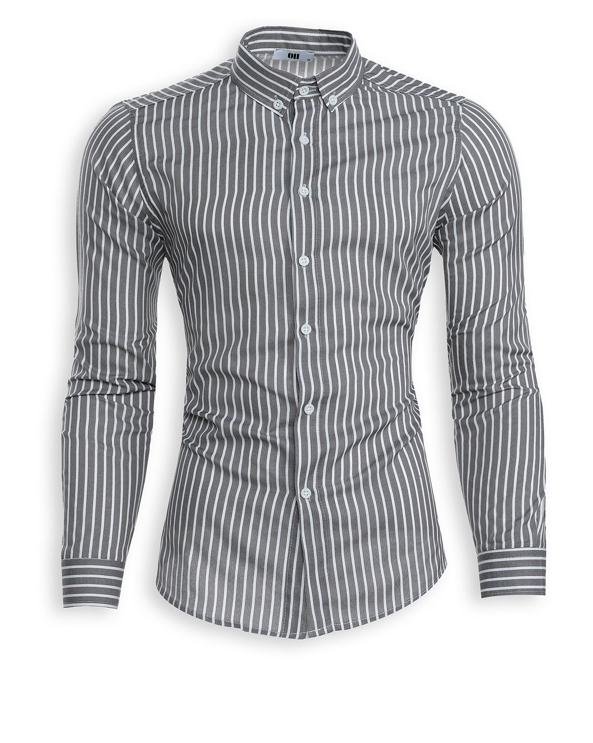 Slim Fit Hemd mit Knopfkragen – Grau gestreift