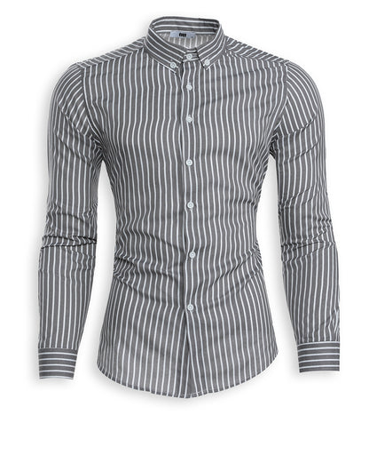 Slim Fit Hemd mit Knopfkragen – Grau gestreift