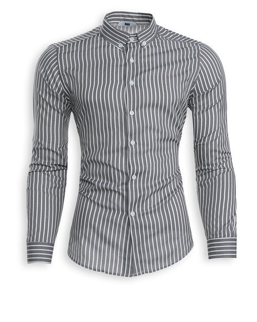 Slim Fit Hemd mit Knopfkragen – Grau gestreift