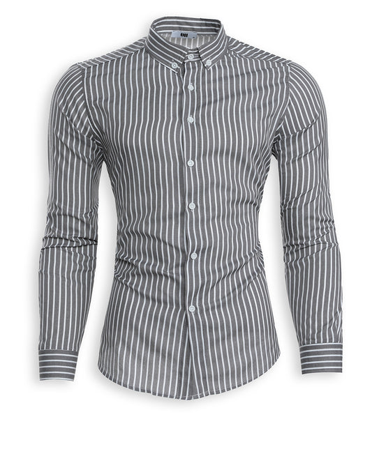 Slim Fit Hemd mit Knopfkragen – Grau gestreift
